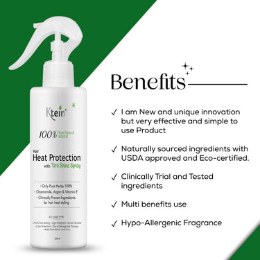 ktein 100% Plant Based Natural Hair Heat Protection with Xtra Shine Spray Hair Spray (200 ml)